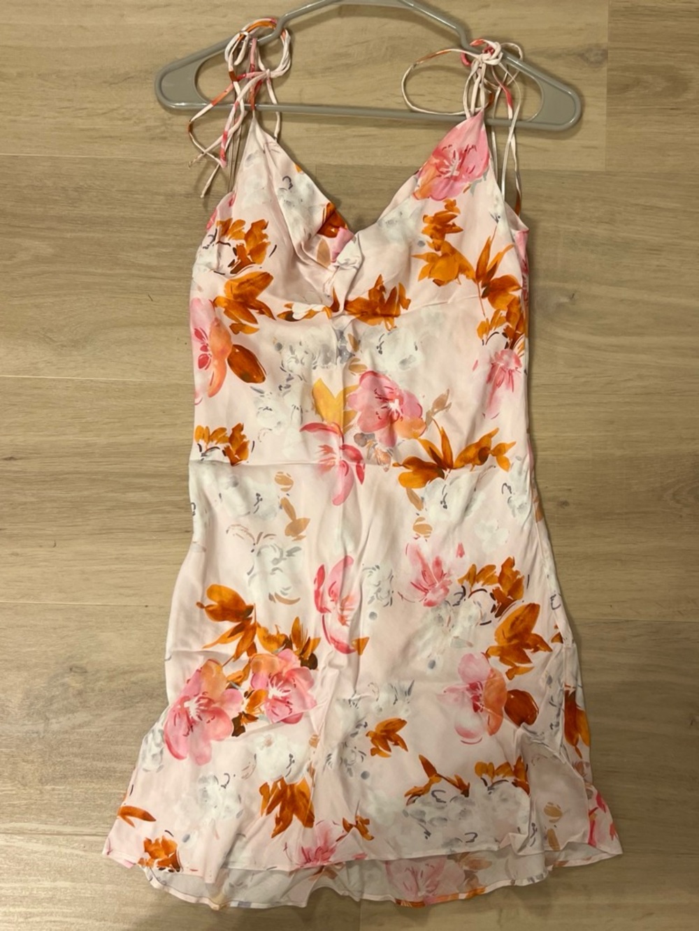 Floral Pink & Orange Tie-Shoulder Slip Dress